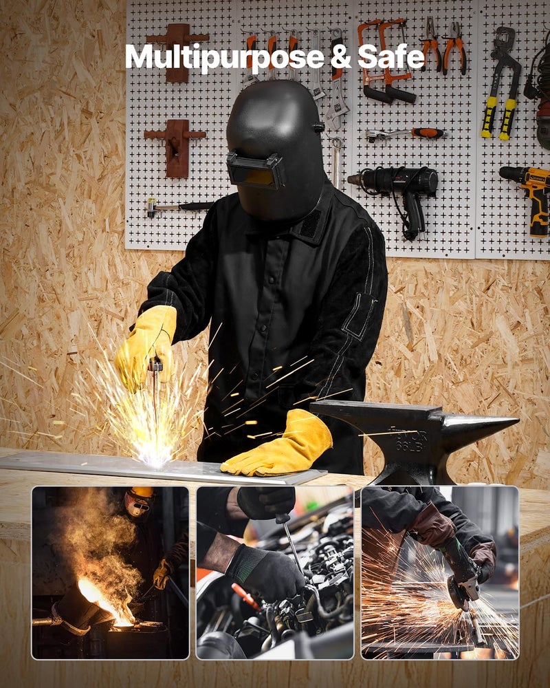 VEVOR Flame Resistant Welding Jacket, Heavy Duty Split Cowhide Leather Sleeves + 9 oz. FR Pure Cotton Body, Heat-Resistant Welding Safety Jacket for Welder Fitters - L Size - Image 2