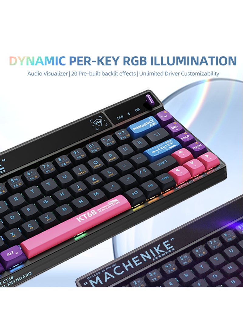 KT68 Mechanical Keyboard Tri Mode Gaming Keyboard Programmable with Volume Roller Toggle Bar Dye Subbed PBT Keycaps Hot Swap RGB Backlit Gaming Keyboard