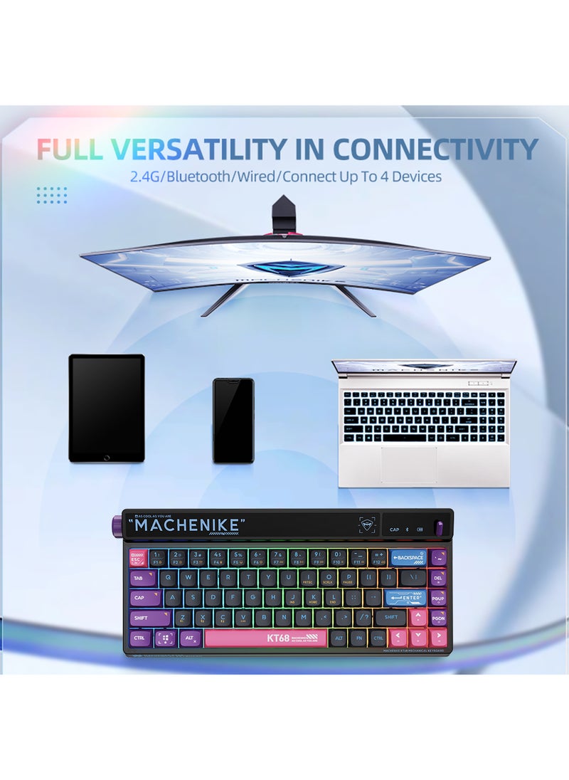 KT68 Mechanical Keyboard Tri Mode Gaming Keyboard Programmable with Volume Roller Toggle Bar Dye Subbed PBT Keycaps Hot Swap RGB Backlit Gaming Keyboard