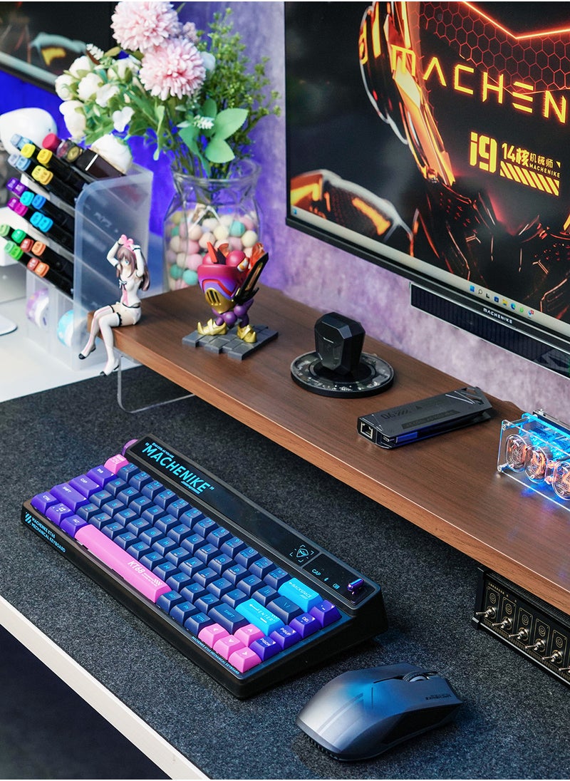 KT68 Mechanical Keyboard Tri Mode Gaming Keyboard Programmable with Volume Roller Toggle Bar Dye Subbed PBT Keycaps Hot Swap RGB Backlit Gaming Keyboard