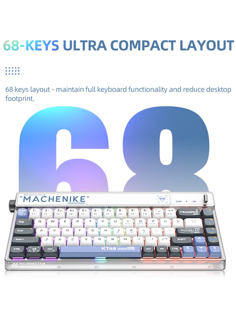 KT68 Mechanical Keyboard Tri Mode Gaming Keyboard Programmable with Volume Roller Toggle Bar Dye Subbed PBT Keycaps Hot Swap RGB Backlit Gaming Keyboard