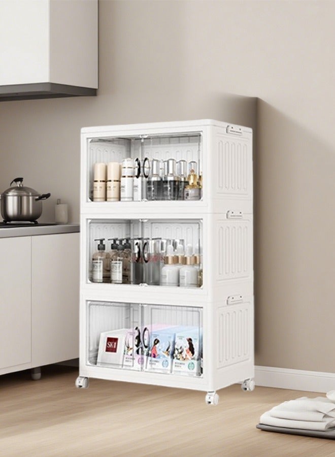 Generic 3-Layer Kitchen Storage Rack With Roller Foldable Wardrobe Cosmetic Storage Cabinet Storage Box Toy Rack Easy To Organize For Bedroom Kitchen Bathroom Study Room 85x50x30cm  - Image 1