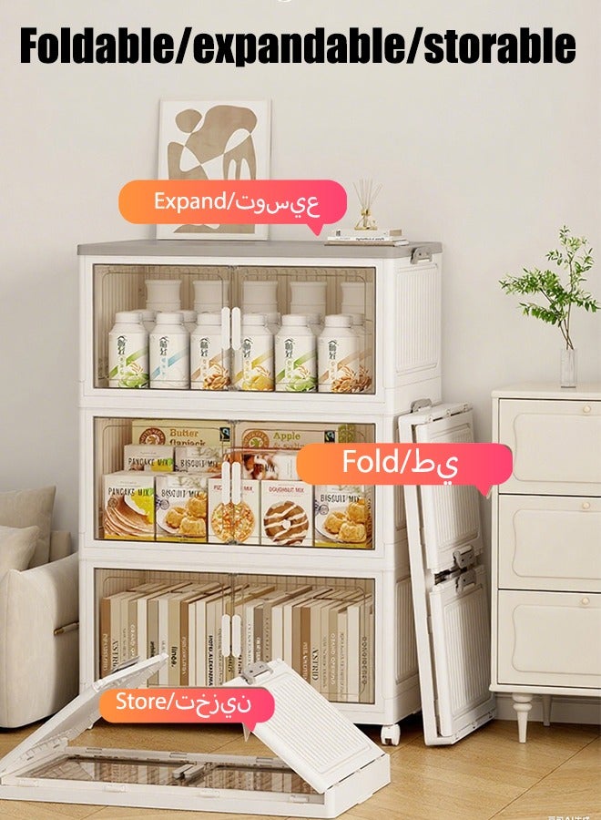 Generic 3-Layer Kitchen Storage Rack With Roller Foldable Wardrobe Cosmetic Storage Cabinet Storage Box Toy Rack Easy To Organize For Bedroom Kitchen Bathroom Study Room 85x50x30cm  - Image 2