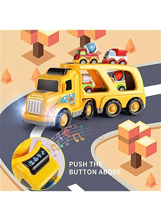 DURKU - 5-in-1 Construction Vehicles Transport Truck Carrier Toy for Toddler Boys and Girls - Image 1