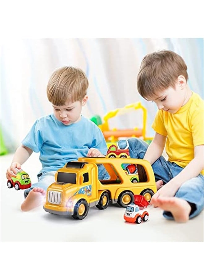 DURKU - 5-in-1 Construction Vehicles Transport Truck Carrier Toy for Toddler Boys and Girls - Image 1