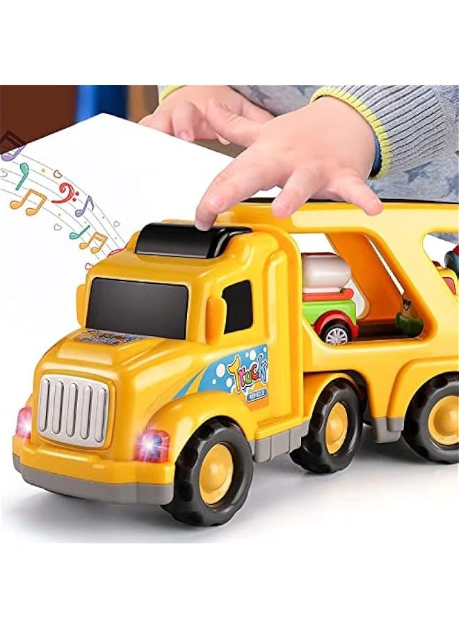 DURKU - 5-in-1 Construction Vehicles Transport Truck Carrier Toy for Toddler Boys and Girls - Image 1
