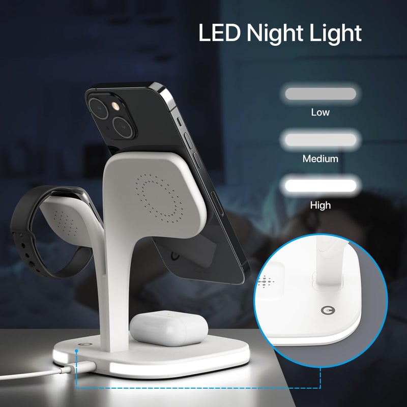 EXW for Magsafe Charger Stand,Charging Station for Multiple Devices,Wireless Charger for iPhone 17 Air 16 15 14 13 12 Series,Apple Watch Series 1-10/Ultra,AirPods Pro with LED and Adapter (White) - Image 5