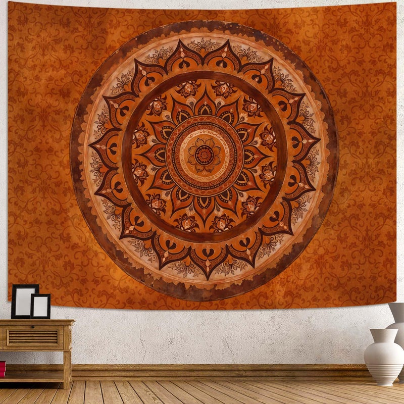 Accnicc Boho Mandala Tapestry Wall Hanging Hippie Bohemian Floral Medallion Indian Tapestry Aesthetic Wall Art Small Vintage Orange Brown Tapestries for Bedroom Living Room Dorm Decor 48 x 36 Inch - Image 1