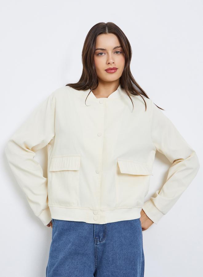 Styli Regular Fit Regular Length Plain Bomber Jacket - Image 3