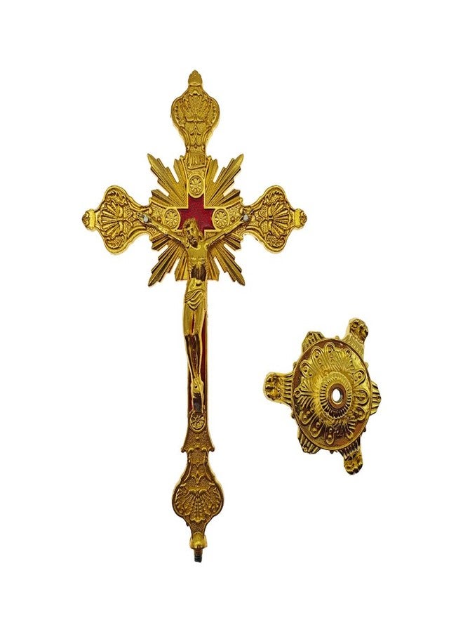 DELLMAO MTYIQS Standing Cross Decor Crucifix with Base 10" Tabletop Metal Jesus Christ Catholic Wood Crafted Antique Gold Cross for Table Home Chapel Decoration Religious Gifts - Image 3