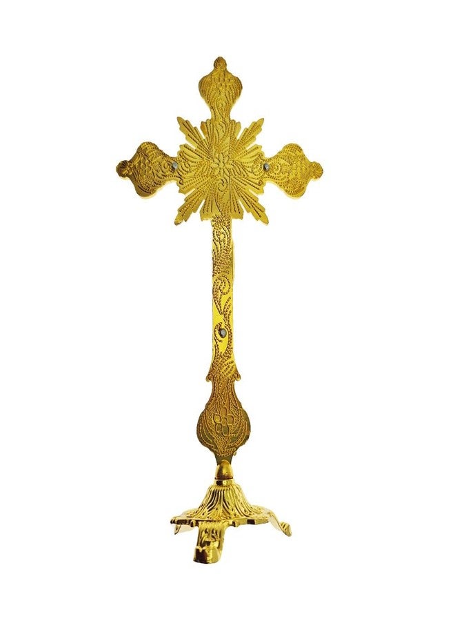 DELLMAO MTYIQS Standing Cross Decor Crucifix with Base 10" Tabletop Metal Jesus Christ Catholic Wood Crafted Antique Gold Cross for Table Home Chapel Decoration Religious Gifts - Image 2