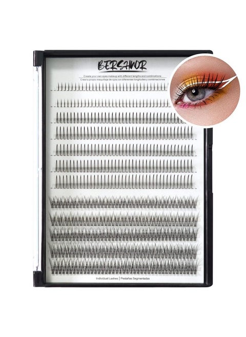 BERSHNOR 480pcs Individual Lash Mogugu False Eyelashes, Longer Fluffy Spike Lashes, Three-Type Fairy Fake Eyelashes, Manga Lashes Top And Bottom, 10-14mm Mix Lashes Clusters