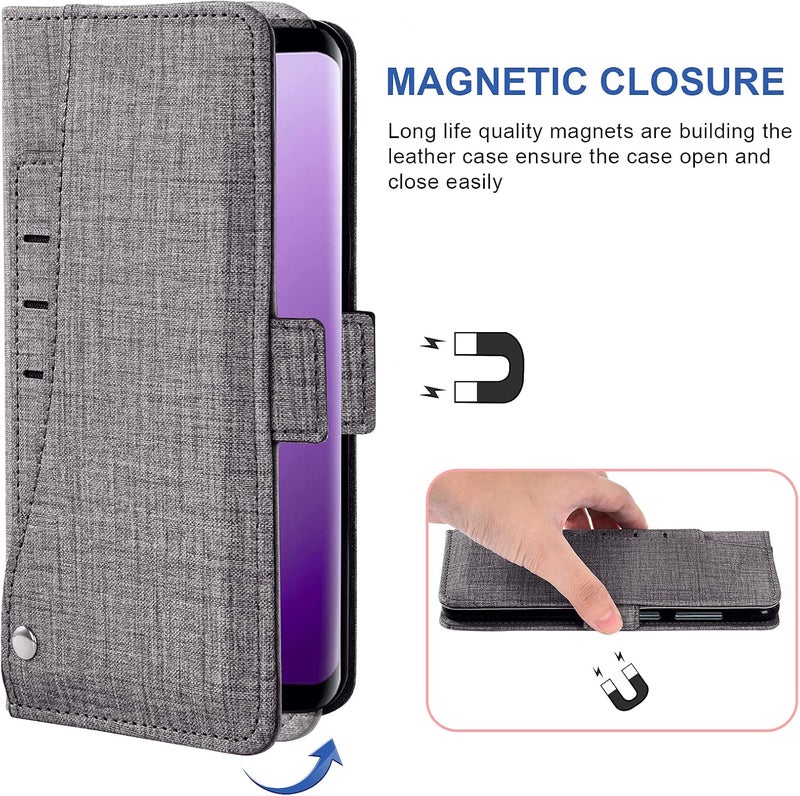 Asuwish Compatible with Samsung Galaxy S9 Wallet Case Tempered Glass Screen Protector and Leather Flip Cover Card Holder Stand Cell Accessories Phone Cases for Glaxay S 9 Edge 9S GS9 Women Men Gray - Image 5