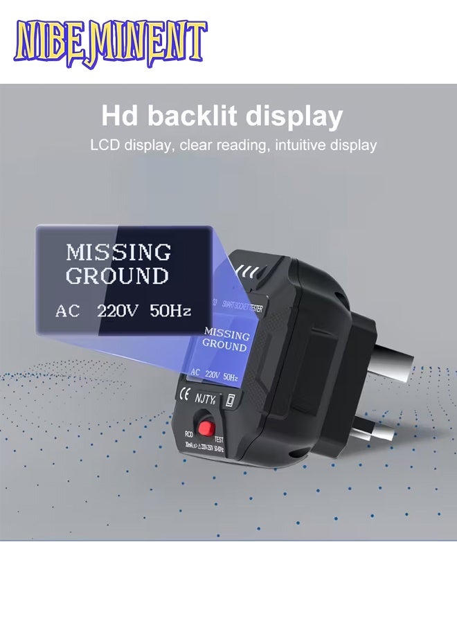 NIBEMINENT T003 Smart Socket Tester, Digital Multi-Functional Appliance Detector, 220-240V, British Standard Plug, Zero Fire & Ground Wire Detection, Plastic, No Battery Required - Image 5