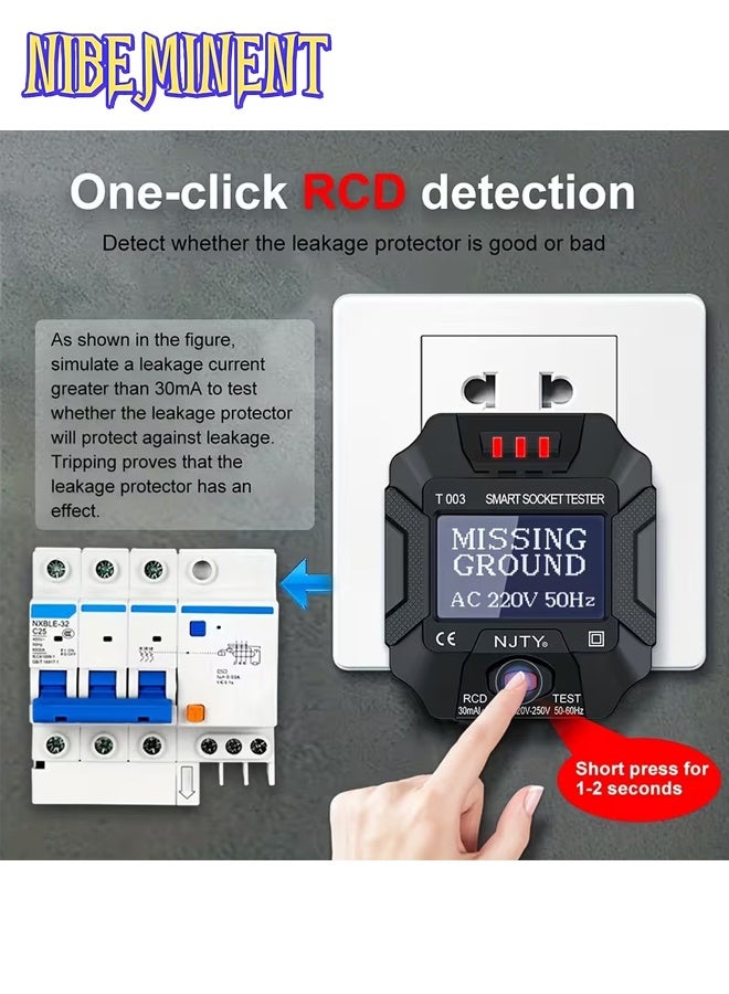 NIBEMINENT T003 Smart Socket Tester, Digital Multi-Functional Appliance Detector, 220-240V, British Standard Plug, Zero Fire & Ground Wire Detection, Plastic, No Battery Required - Image 4