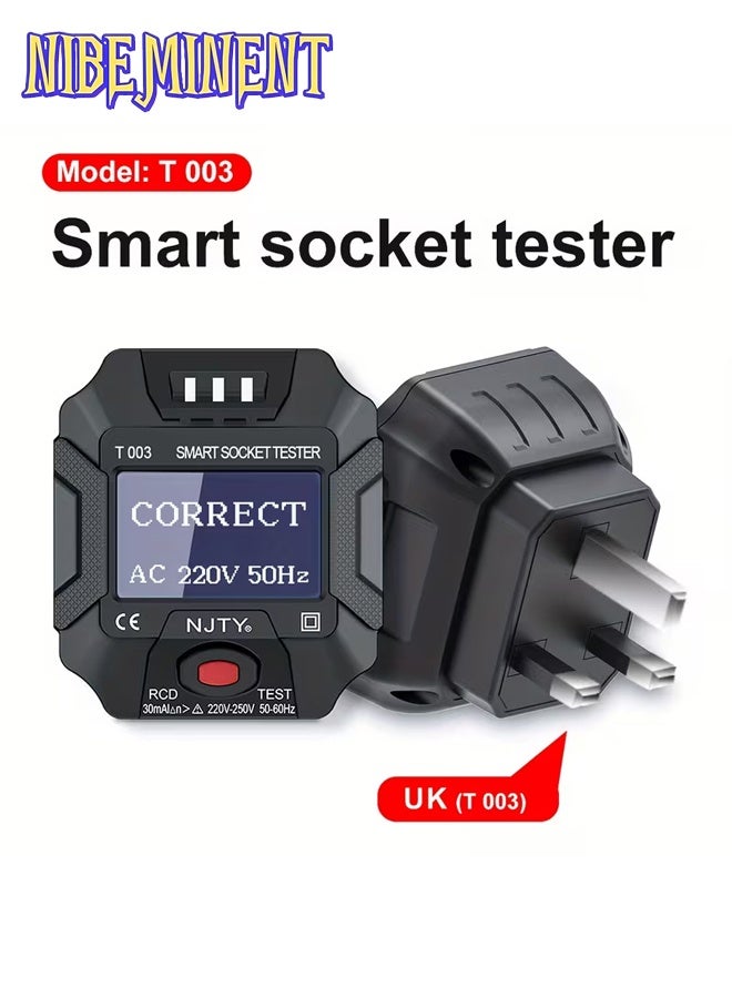 NIBEMINENT T003 Smart Socket Tester, Digital Multi-Functional Appliance Detector, 220-240V, British Standard Plug, Zero Fire & Ground Wire Detection, Plastic, No Battery Required - Image 3