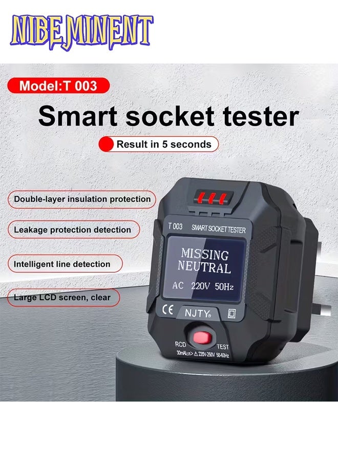 NIBEMINENT T003 Smart Socket Tester, Digital Multi-Functional Appliance Detector, 220-240V, British Standard Plug, Zero Fire & Ground Wire Detection, Plastic, No Battery Required - Image 2
