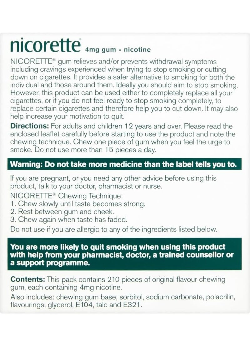nicorette - Original Flavor 4Mg Gum 210 Pieces - Image 1
