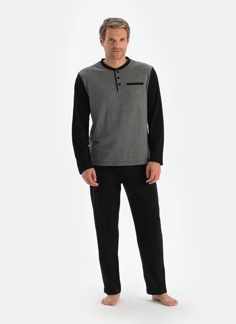 dagi Micro Print T-shirt & Trousers & Shorts Pajama Set Crew Neck Supreme Mid Rise Sleepwear