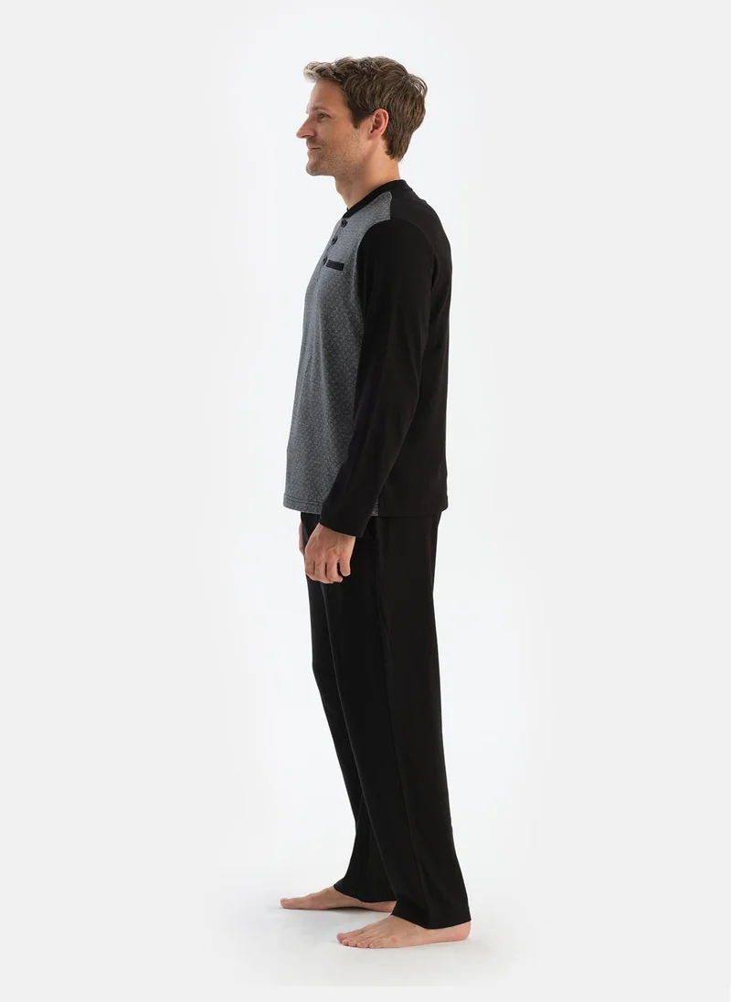 dagi Micro Print T-shirt & Trousers & Shorts Pajama Set Crew Neck Supreme Mid Rise Sleepwear