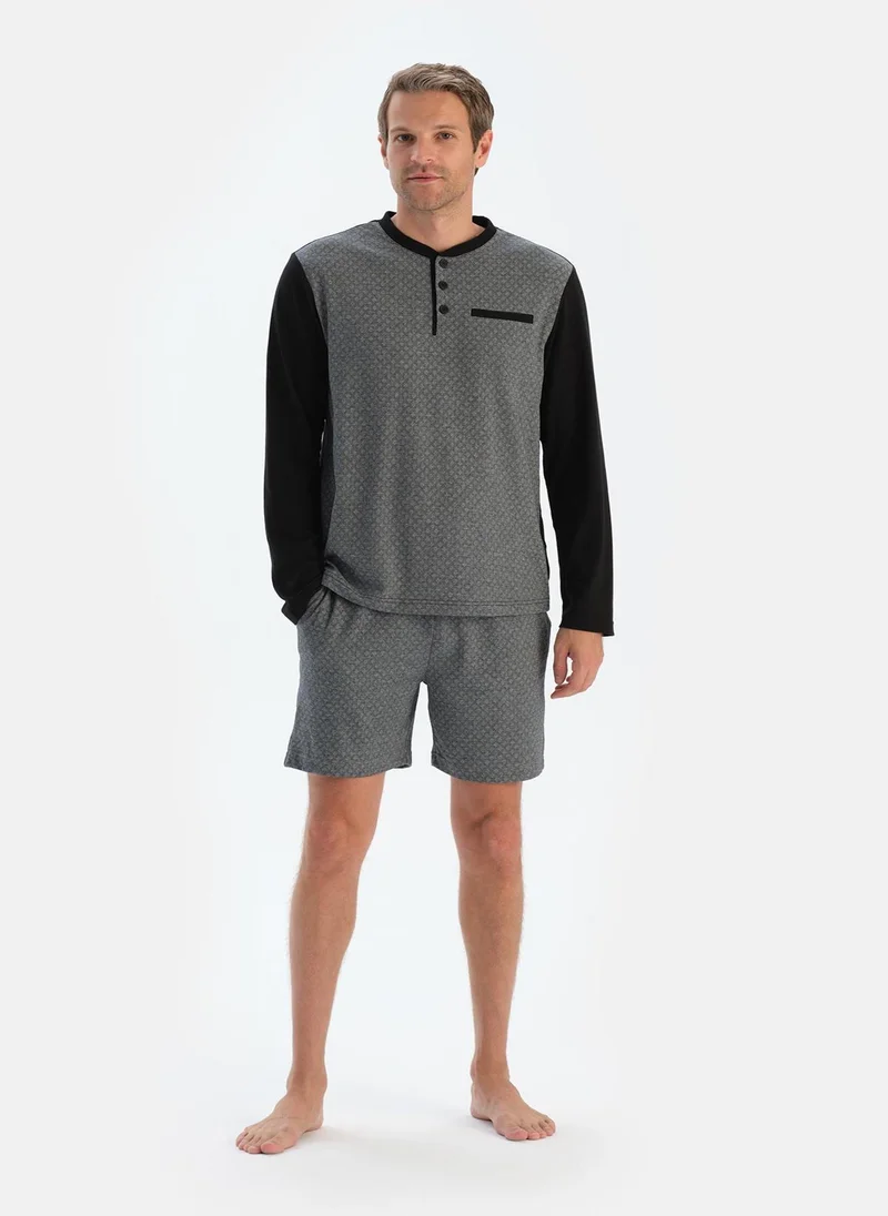dagi Micro Print T-shirt & Trousers & Shorts Pajama Set Crew Neck Supreme Mid Rise Sleepwear