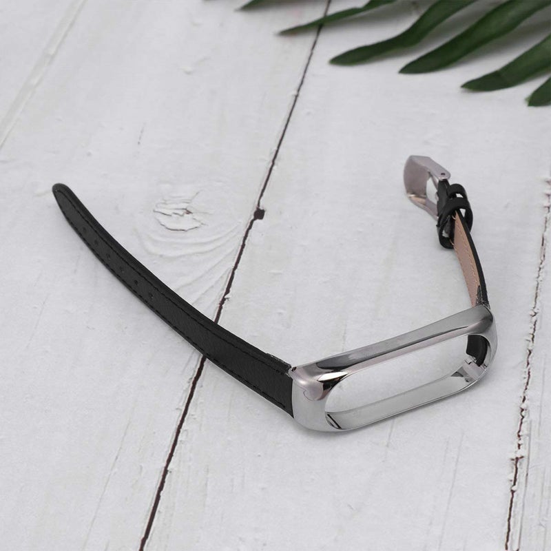 Black Leather Replacement Smart Watch Strap Compatible For Mi Band 4 - Image 5