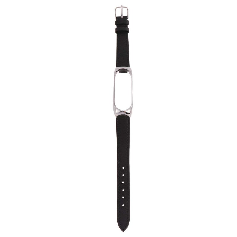 Black Leather Replacement Smart Watch Strap Compatible For Mi Band 4 - Image 2