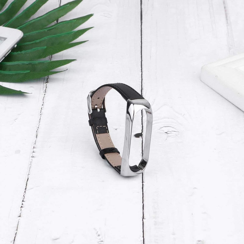 Black Leather Replacement Smart Watch Strap Compatible For Mi Band 4 - Image 4