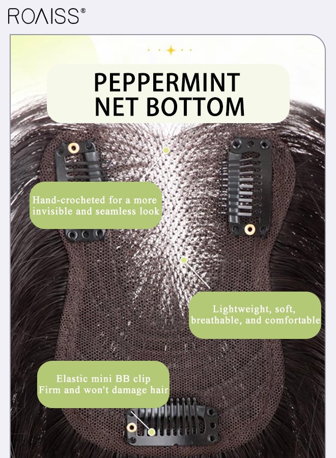 roaiss Women's Medium Parted Straight Hair, Elegant Middle-parted Bangs, Fluffy Voluminous Thin  Breathable Hairpiece, Suitable for Women with Sparse Hair Loss, Covering Grey Hair Increasing Hair Volume, Natural Black, 30cm - Image 3