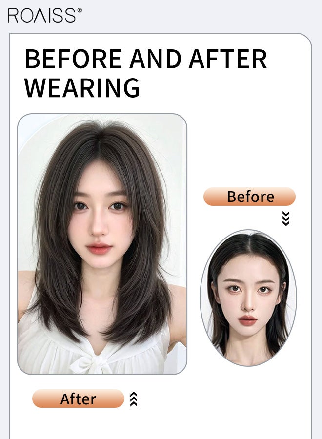 roaiss Women's Medium Parted Straight Hair, Elegant Middle-parted Bangs, Fluffy Voluminous Thin  Breathable Hairpiece, Suitable for Women with Sparse Hair Loss, Covering Grey Hair Increasing Hair Volume, Natural Black, 30cm - Image 5