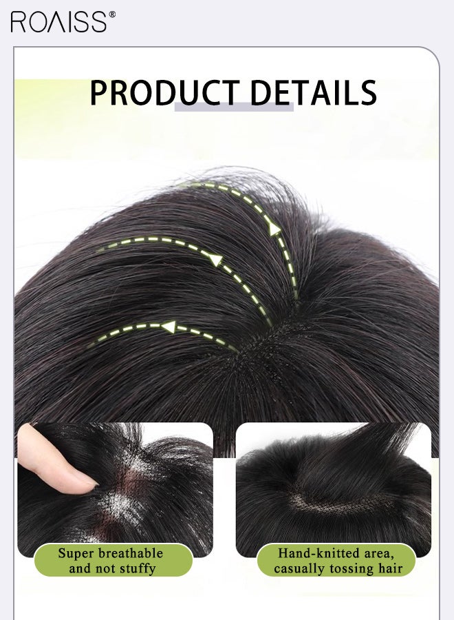 roaiss Women's Medium Parted Straight Hair, Elegant Middle-parted Bangs, Fluffy Voluminous Thin  Breathable Hairpiece, Suitable for Women with Sparse Hair Loss, Covering Grey Hair Increasing Hair Volume, Natural Black, 30cm - Image 2