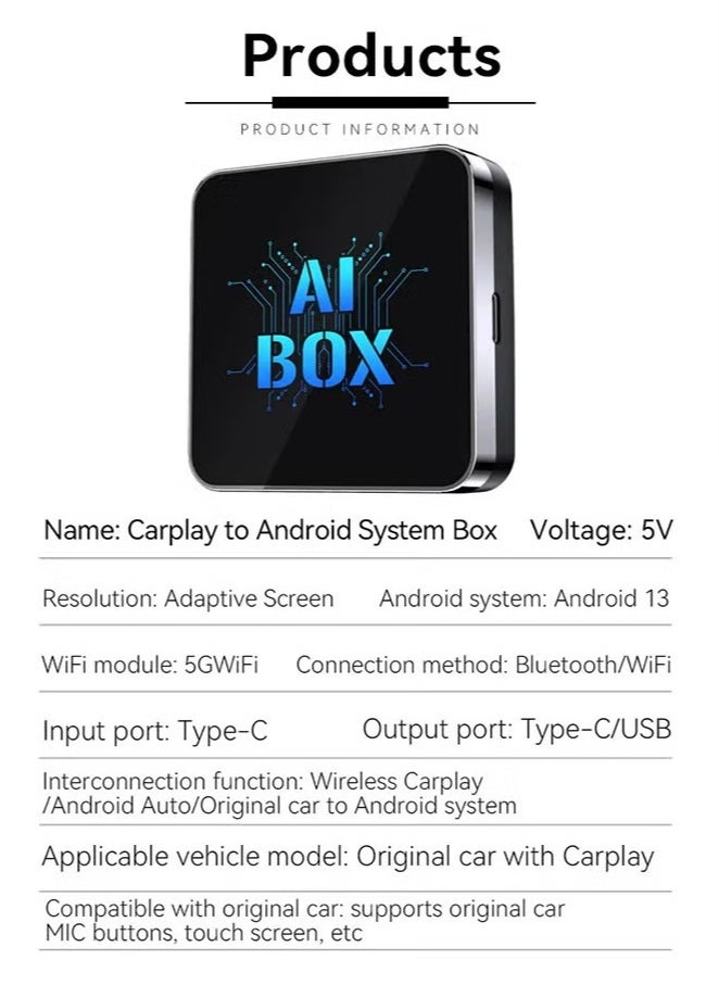 Digisand - Newest Wireless CarPlay Adapter Supports YouTube, Netflix & More Wired CarPlay to Wireless Dongle, AI Box CarPlay 2 in 1 Wireless AI Box Plug & Play - Image 1