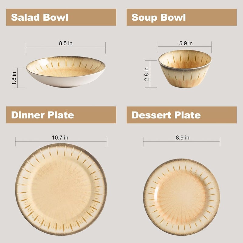 Miss Yip MissYip Melamine Dinnerware Set 16 Piece for 4 Unbreakable Kitchen Plastic Plates and Bowls set Indoor and Outdoor Use Tableware BPA Free Dishwasher Safe Not Microwave Not OvenCream - Image 2