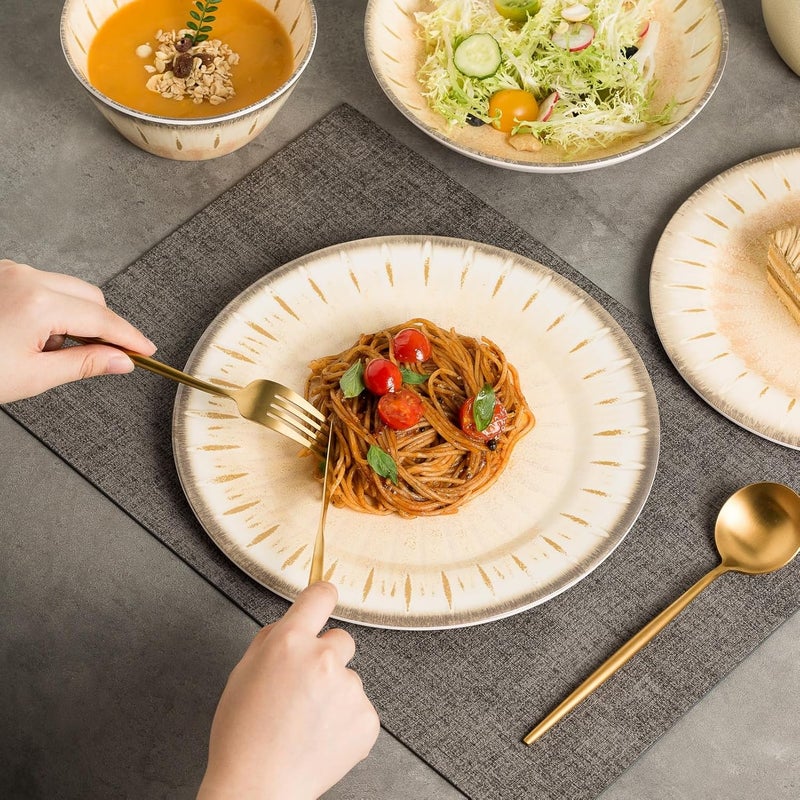 Miss Yip MissYip Melamine Dinnerware Set 16 Piece for 4 Unbreakable Kitchen Plastic Plates and Bowls set Indoor and Outdoor Use Tableware BPA Free Dishwasher Safe Not Microwave Not OvenCream - Image 5