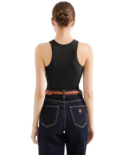 SUUKSESS Women Padded Cotton Ribbed Tank Tops 2025 Sleeveless High Neck Racerback Basic Tops(Black, M) - Image 5