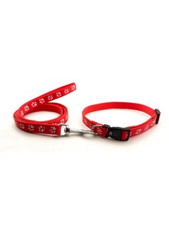 15 Mm Nylon Collar And Leash Set Puppy Printed With Bell, Adjustable Buckle Collar With Leash Set Ideal For Training/Walking Small & Medium Dogs (Red, Pattern 03)