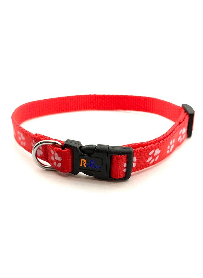 Generic - 15 Mm Nylon Collar And Leash Set Puppy Printed With Bell, Adjustable Buckle Collar With Leash Set Ideal For Training/Walking Small & Medium Dogs (Red, Pattern 03) - Image 1