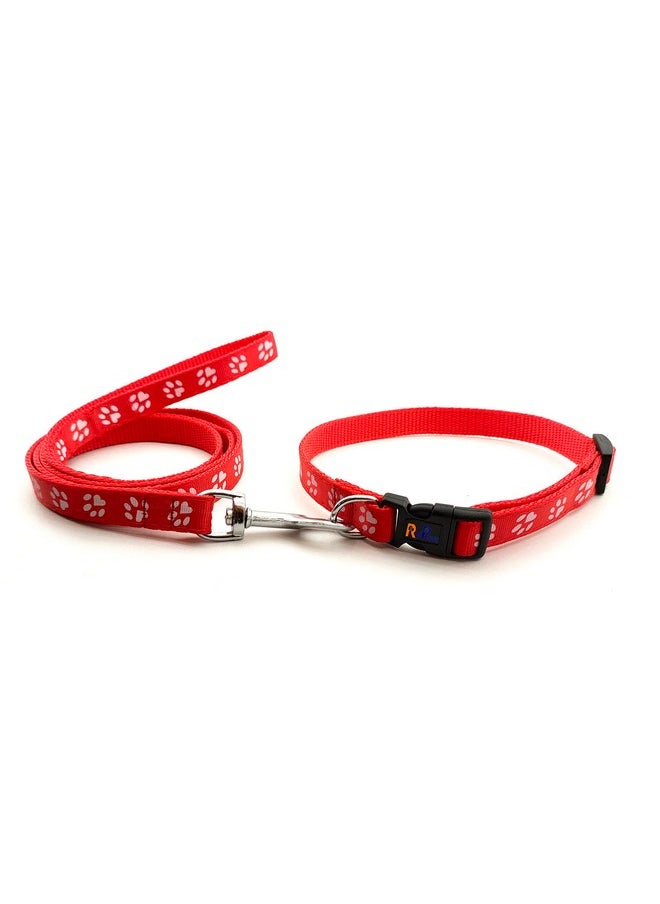 Generic - 15 Mm Nylon Collar And Leash Set Puppy Printed With Bell, Adjustable Buckle Collar With Leash Set Ideal For Training/Walking Small & Medium Dogs (Red, Pattern 03) - Image 1