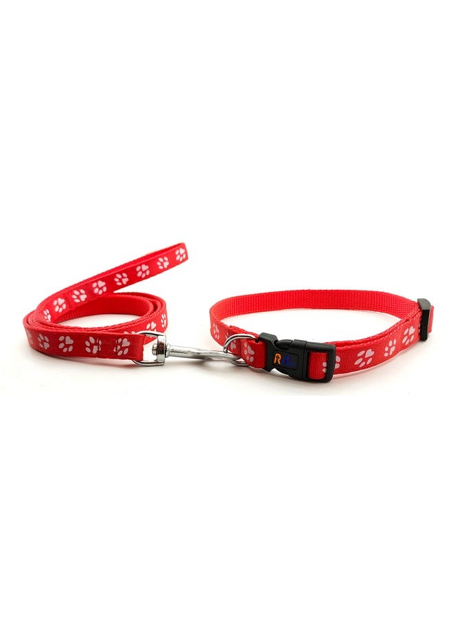 Generic - 15 Mm Nylon Collar And Leash Set Puppy Printed With Bell, Adjustable Buckle Collar With Leash Set Ideal For Training/Walking Small & Medium Dogs (Red, Pattern 03) - Image 1