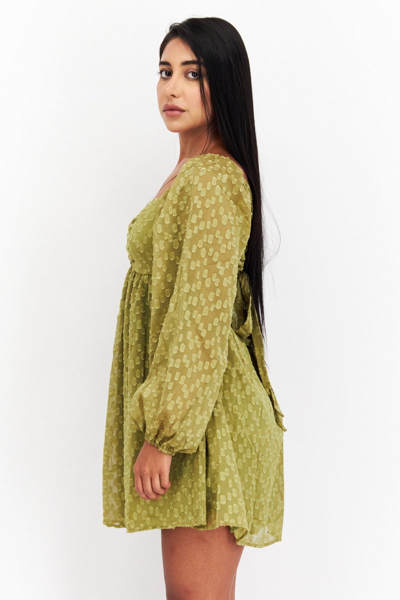 Endless Blu Women Textured Mini Dress, Green - Image 3