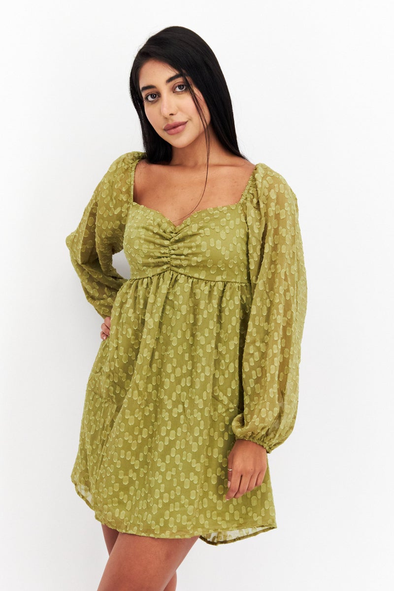 Endless Blu Women Textured Mini Dress, Green - Image 1