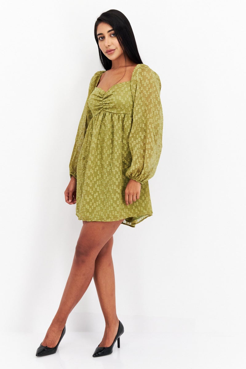 Endless Blu Women Textured Mini Dress, Green - Image 2