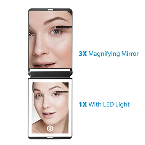 WOBSION Lighted Compact Mirror, Rechargeable Travel Makeup Mirror with Light,1x/3x Magnifying,Folding Portable Mirror,Dimmable,Gifts for Girls,Black - Image 3