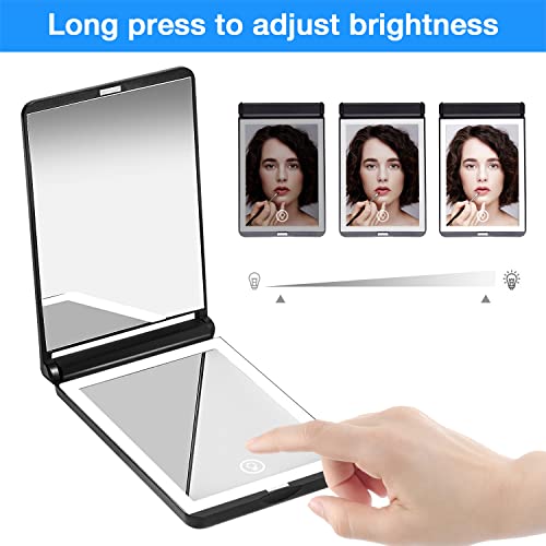 WOBSION Lighted Compact Mirror, Rechargeable Travel Makeup Mirror with Light,1x/3x Magnifying,Folding Portable Mirror,Dimmable,Gifts for Girls,Black - Image 4