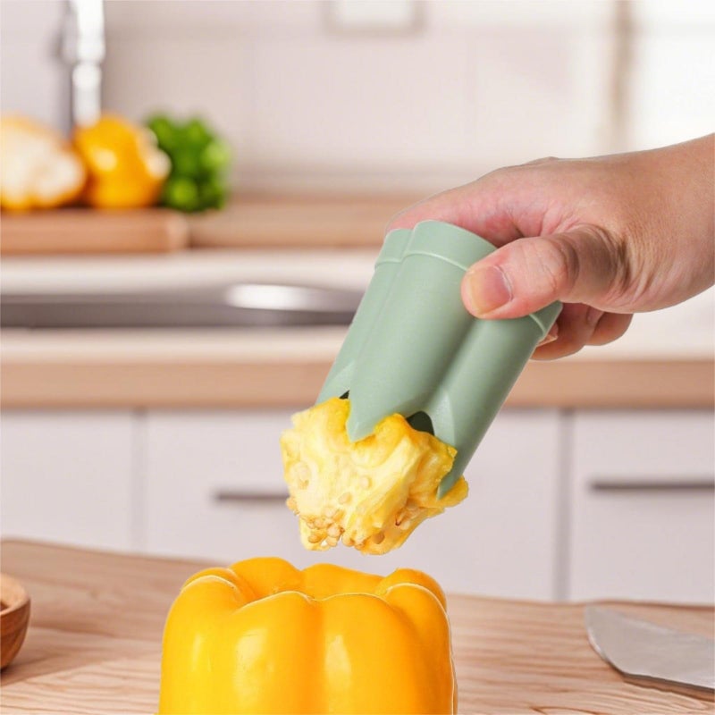 WROLEM Pepper Corer, 2 in 1 Red Bell Pepper Seed Corer Remover Tool, Fruit & Vegetable Corers Quick Cave Tools for Jalapeno Cutter Deseeder, Green - Image 4