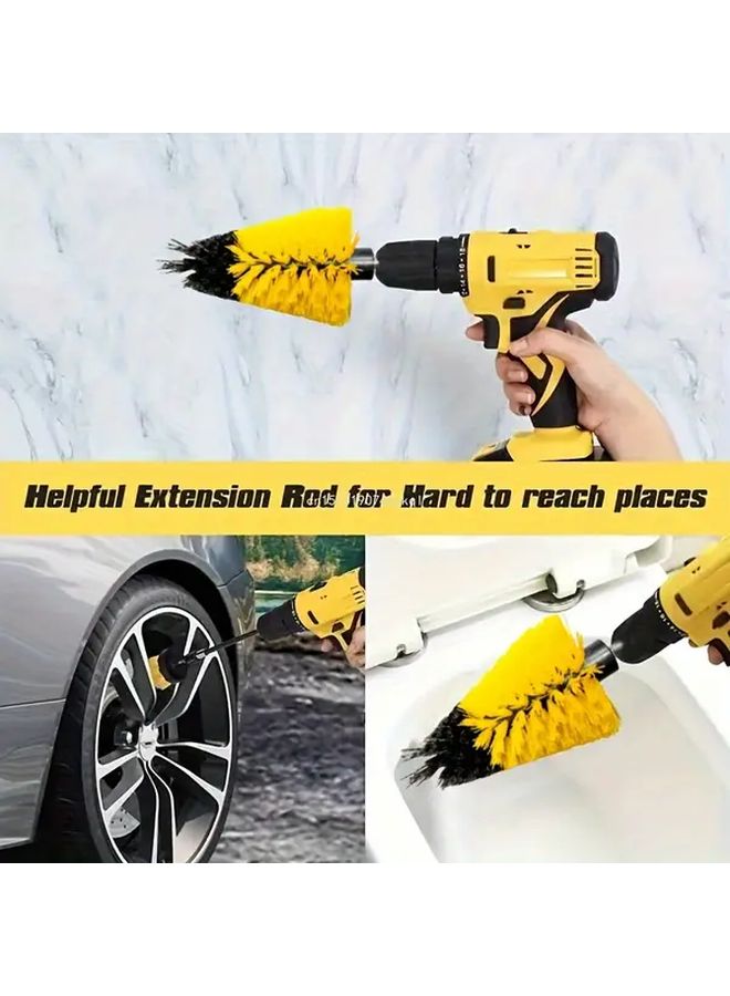 1pc Drill Scrubber Brush With Extension Rod For Car Wheel Tire Hard To Reach Areas - Image 1