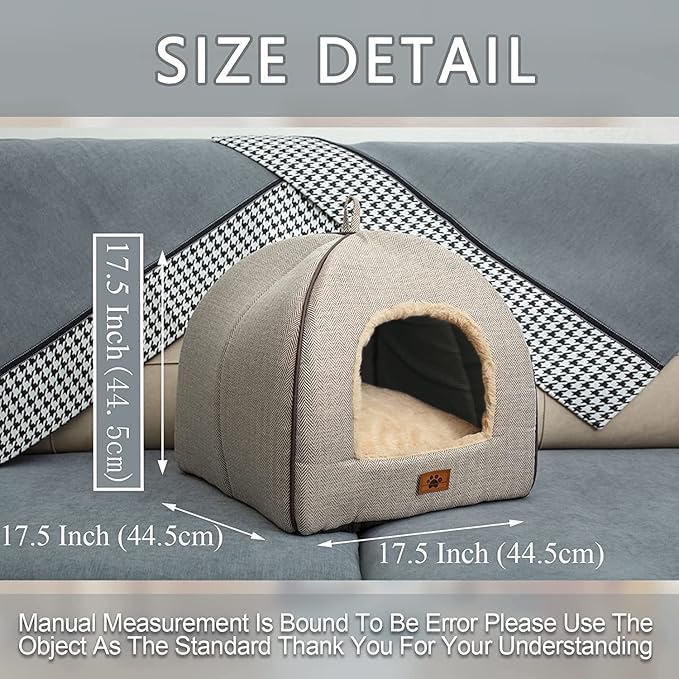 WINDRACING Cat Bed - Cat Cave House Tent with Washable Cushioned Pillow, Soft Kitten Beds, Pet Furniture (Large, Beige) - Image 2