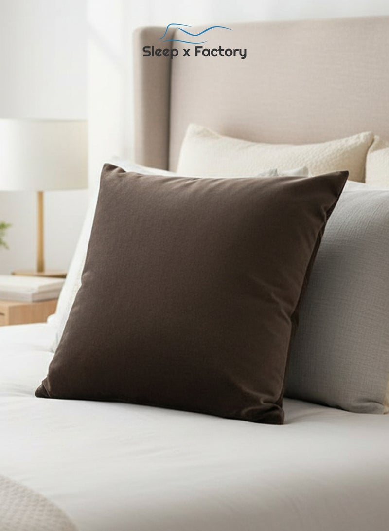 Sleep x Factory Velvet Brown Decorative Cushion – 45x45 cm – Microfiber Filled Pillow - Image 2