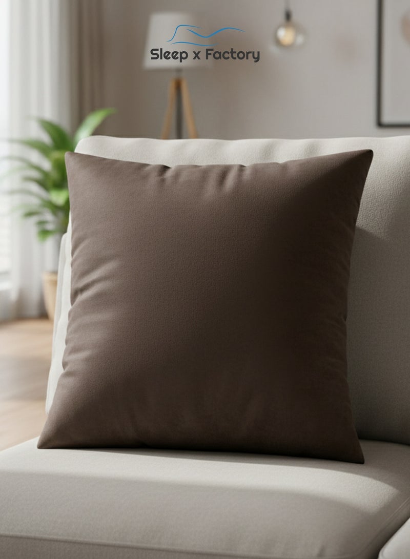 Sleep x Factory Velvet Brown Decorative Cushion – 45x45 cm – Microfiber Filled Pillow - Image 1