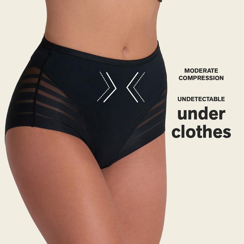 Leonisa High Waisted Invisible Tummy Control Shapewear for Women - Stripe Lace Ladies Underwear Panties Black - Image 3